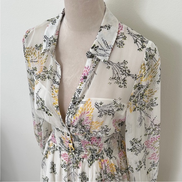 Free People Sheer Floral Long Sleeve Dress - White and Pink - Picture 6 of 9